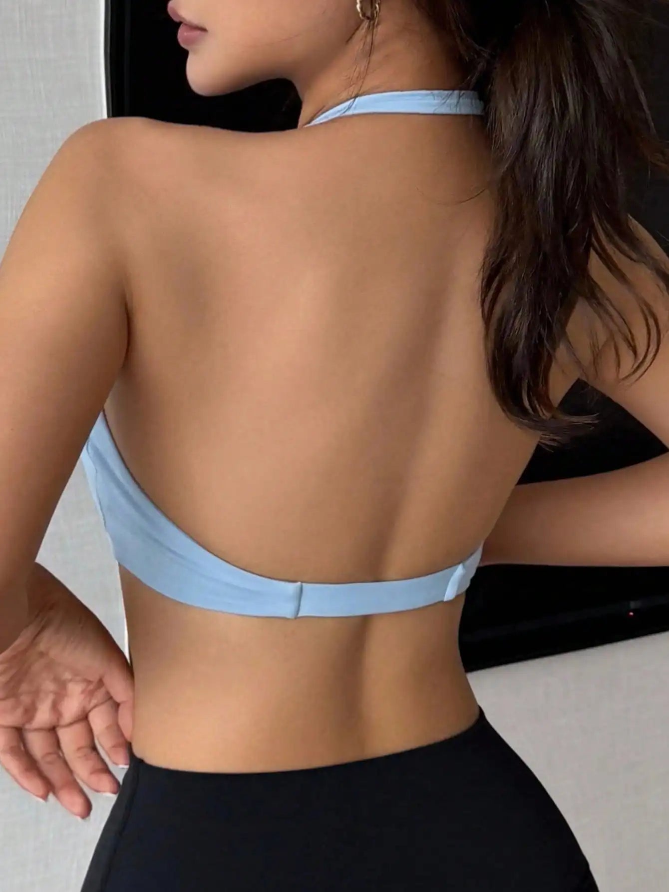 Womens Halter Twist Front Yoga Sports Bra With Gather Detailing