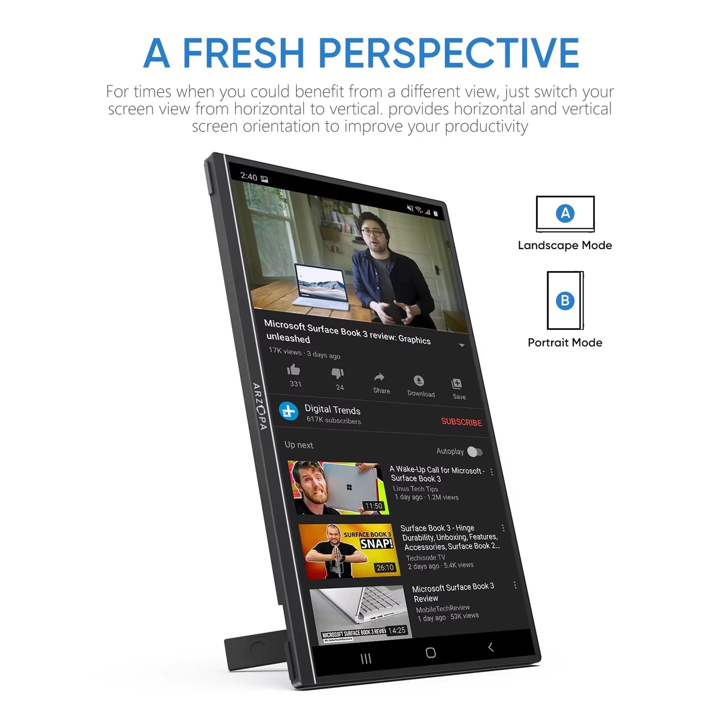 Arzopa Type C Portable Monitor IPS 1080P USB C Mini HDMI External Second Screen