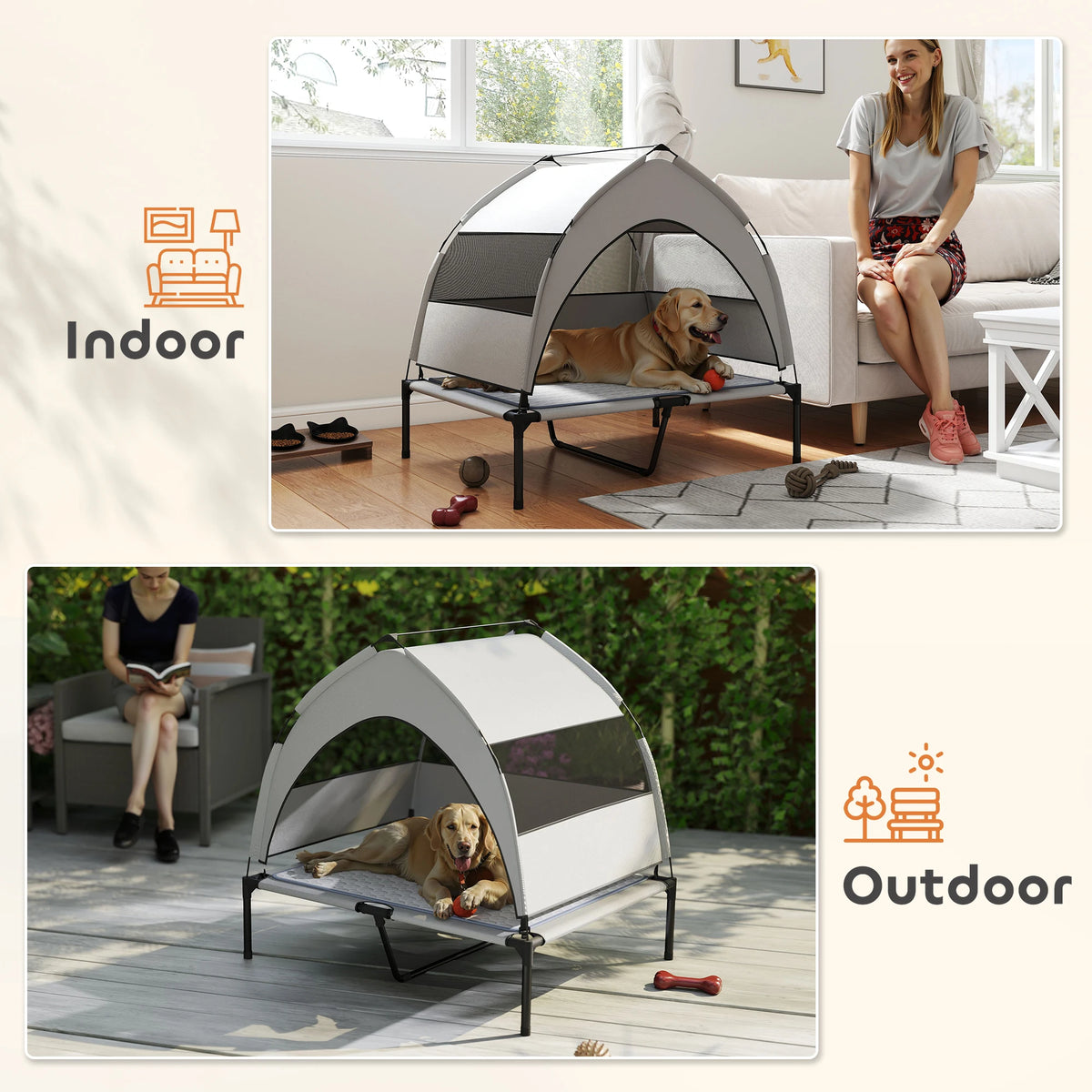 Portable Elevated Dog Bed With Removable Canopy And Storage Bag