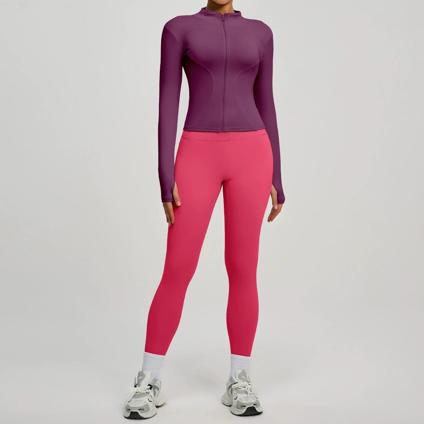 Women's 2Pcs Zipper Long Sleeve Top And Leggings Set