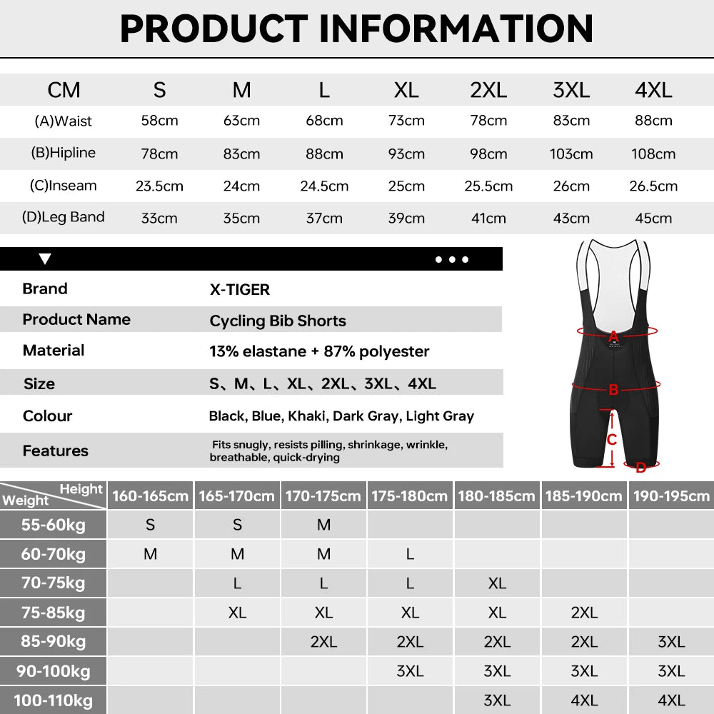Men's Cycling Bib Pants Anti Slip Leg Grips Padded