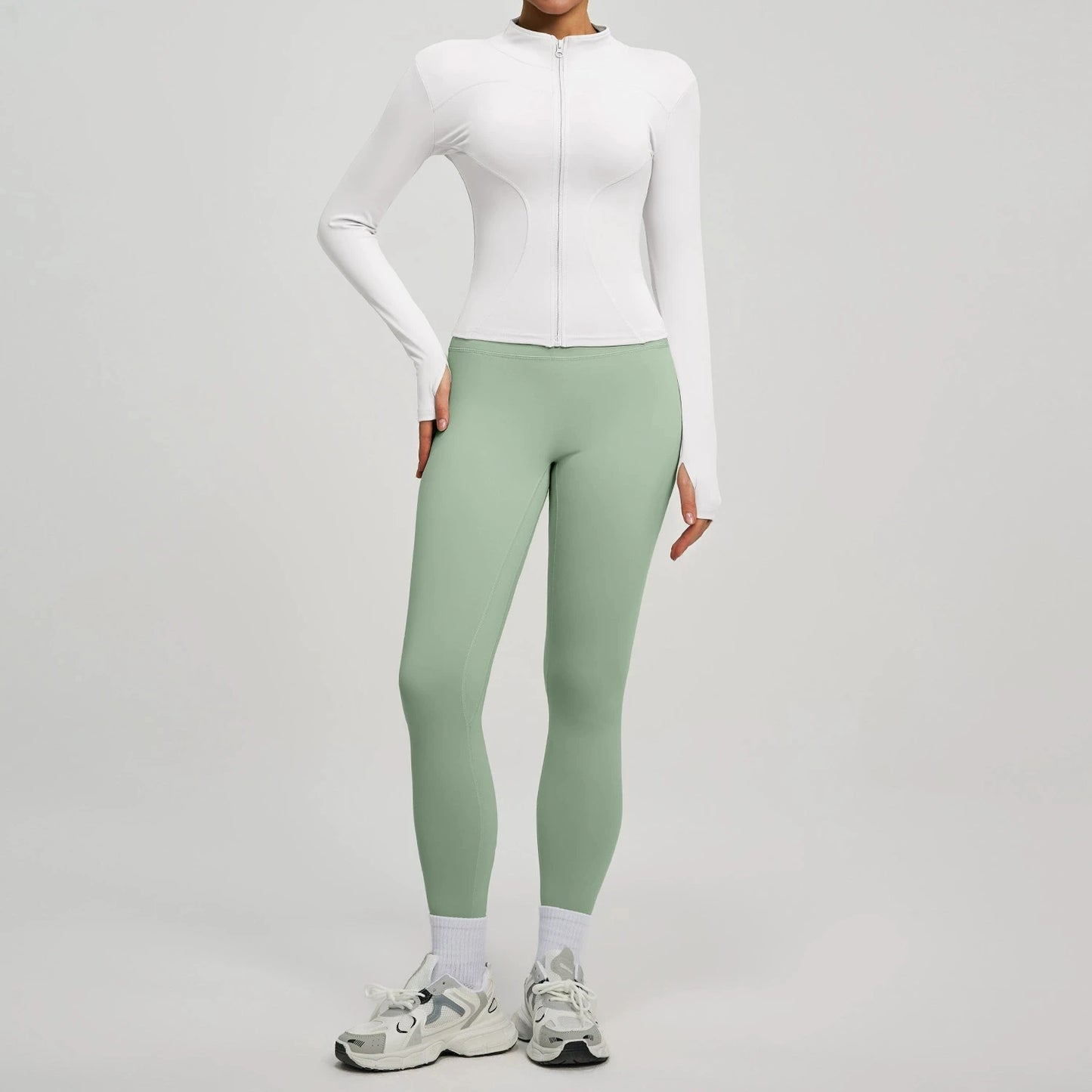 Women's 2Pcs Zipper Long Sleeve Top And Leggings Set