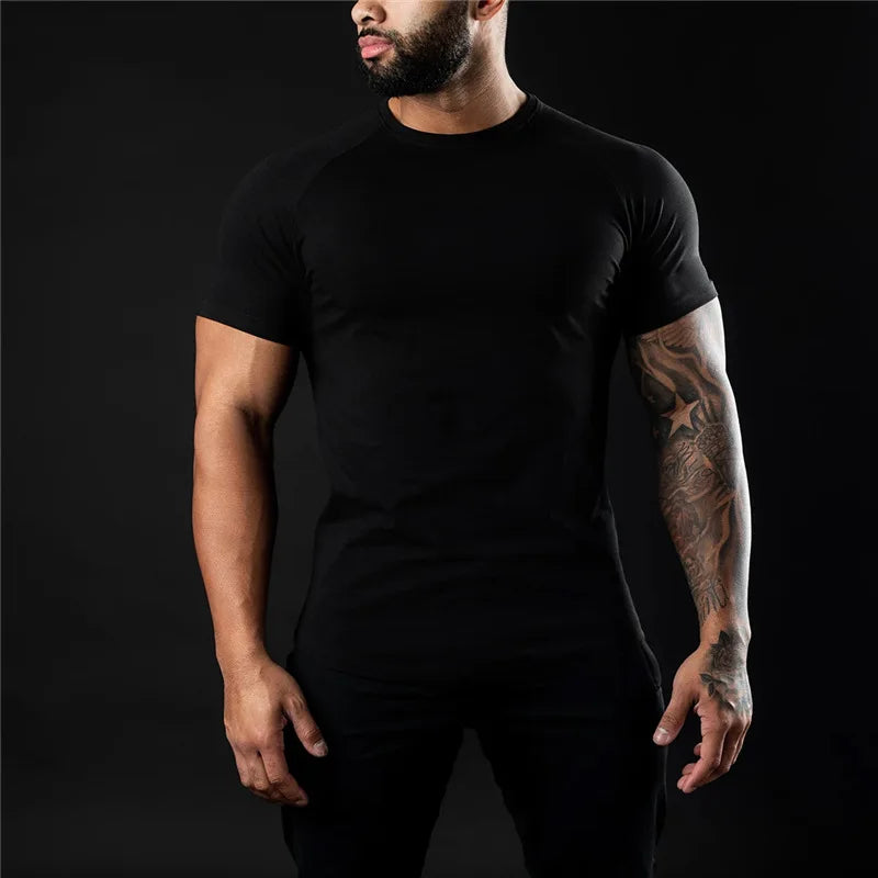 Plain Gym Tee For Mens Cotton Breathable Slim Fit Workout