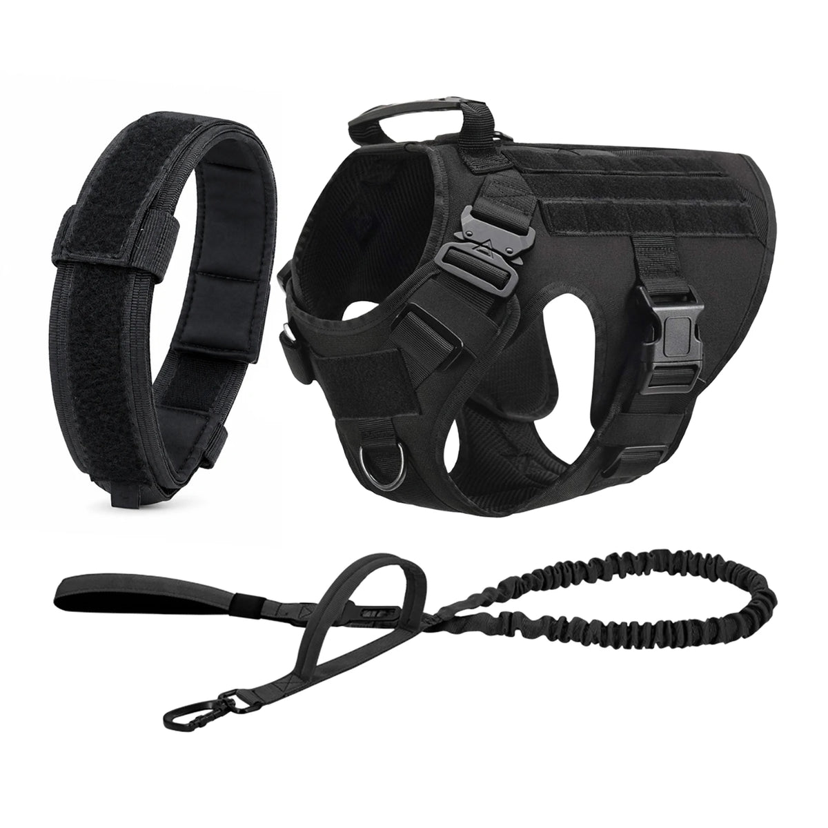 Tactical Dog Harness Collar Leash with Pouches For Medium & Large Dogs