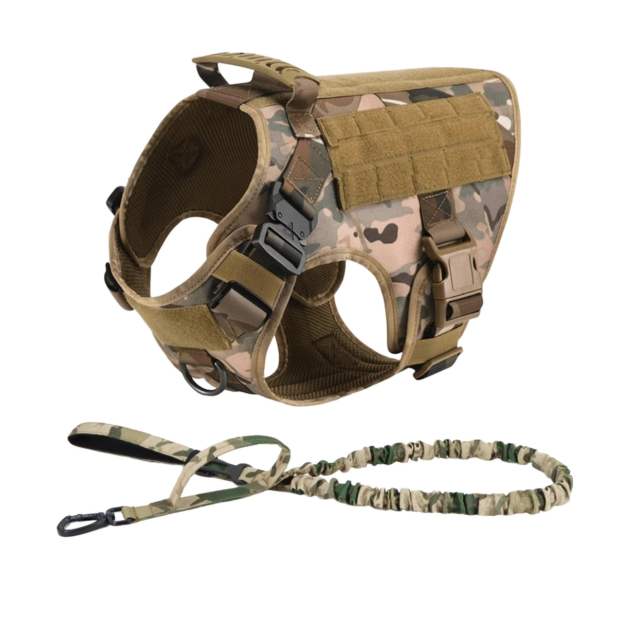 Tactical Dog Harness Collar Leash with Pouches For Medium & Large Dogs
