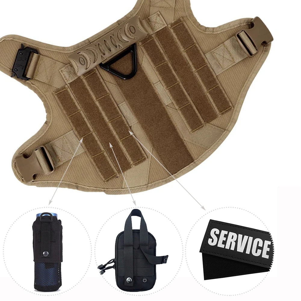 Tactical Dog Harness Collar Leash with Pouches For Medium & Large Dogs