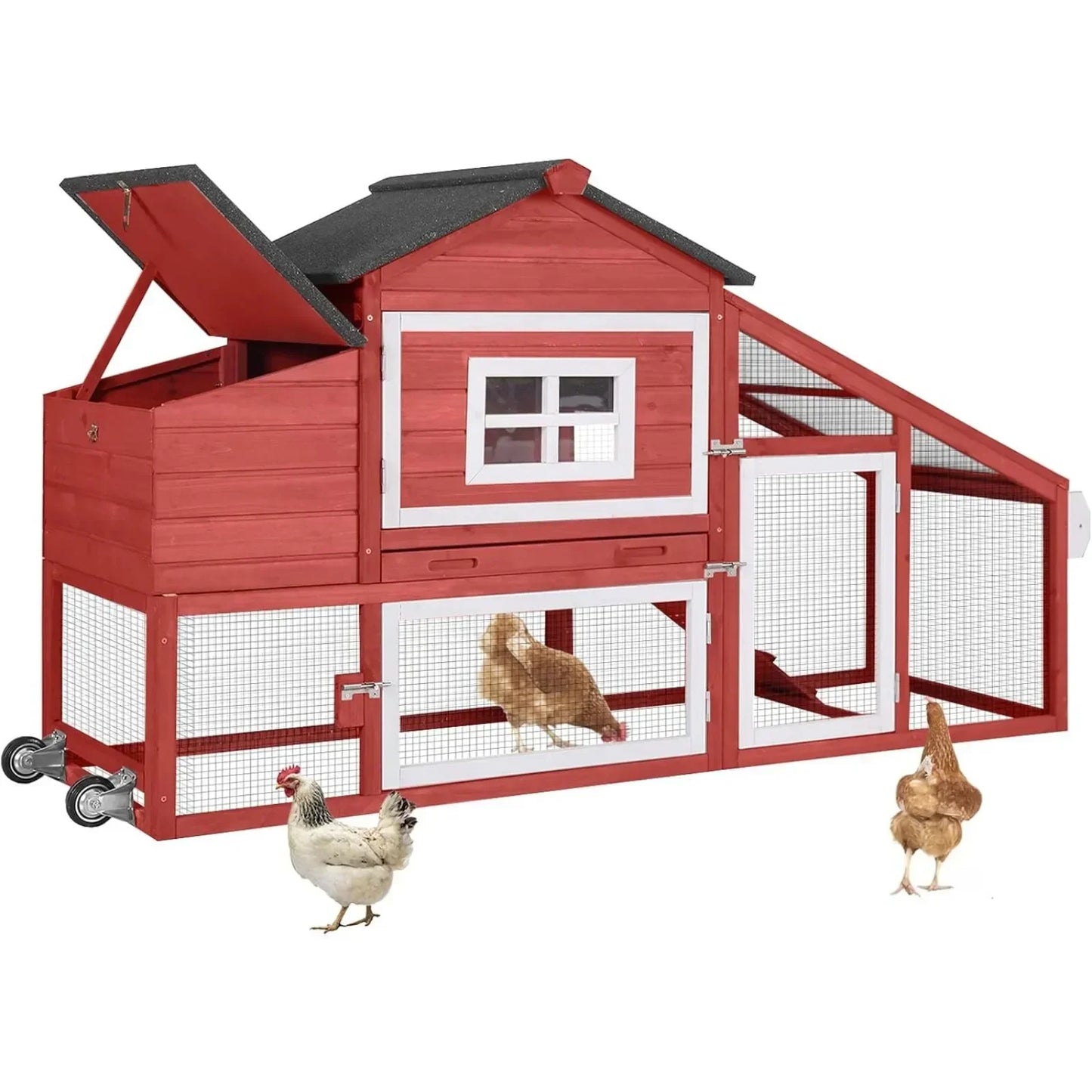 Large Outdoor Wooden Chicken Coop with Wheels