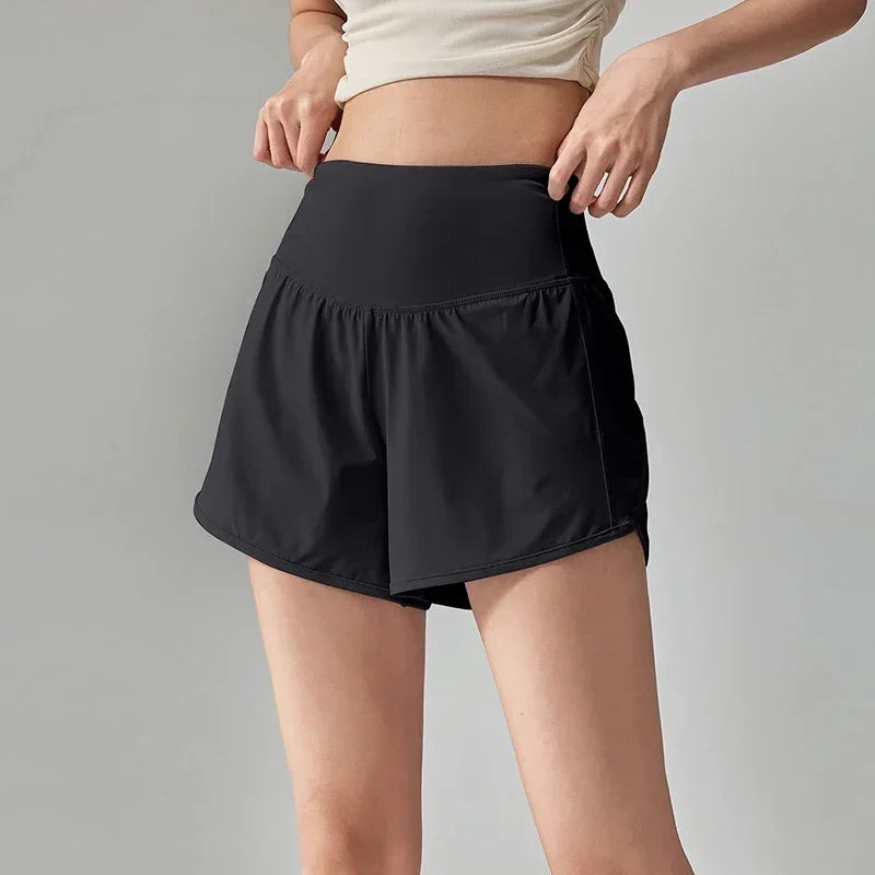 Women High Waist Yoga Sports Shorts With Anti Glare Lining