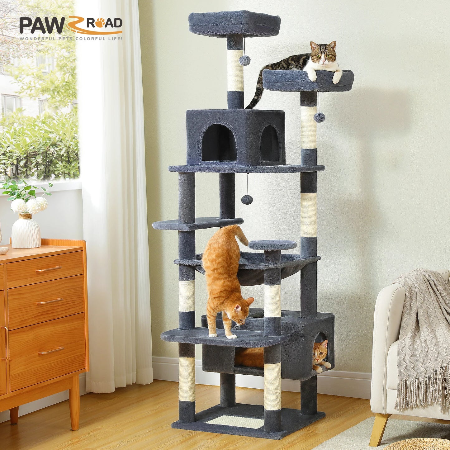 Large Cat Tree And Tower For Indoor Cats With Hammocks