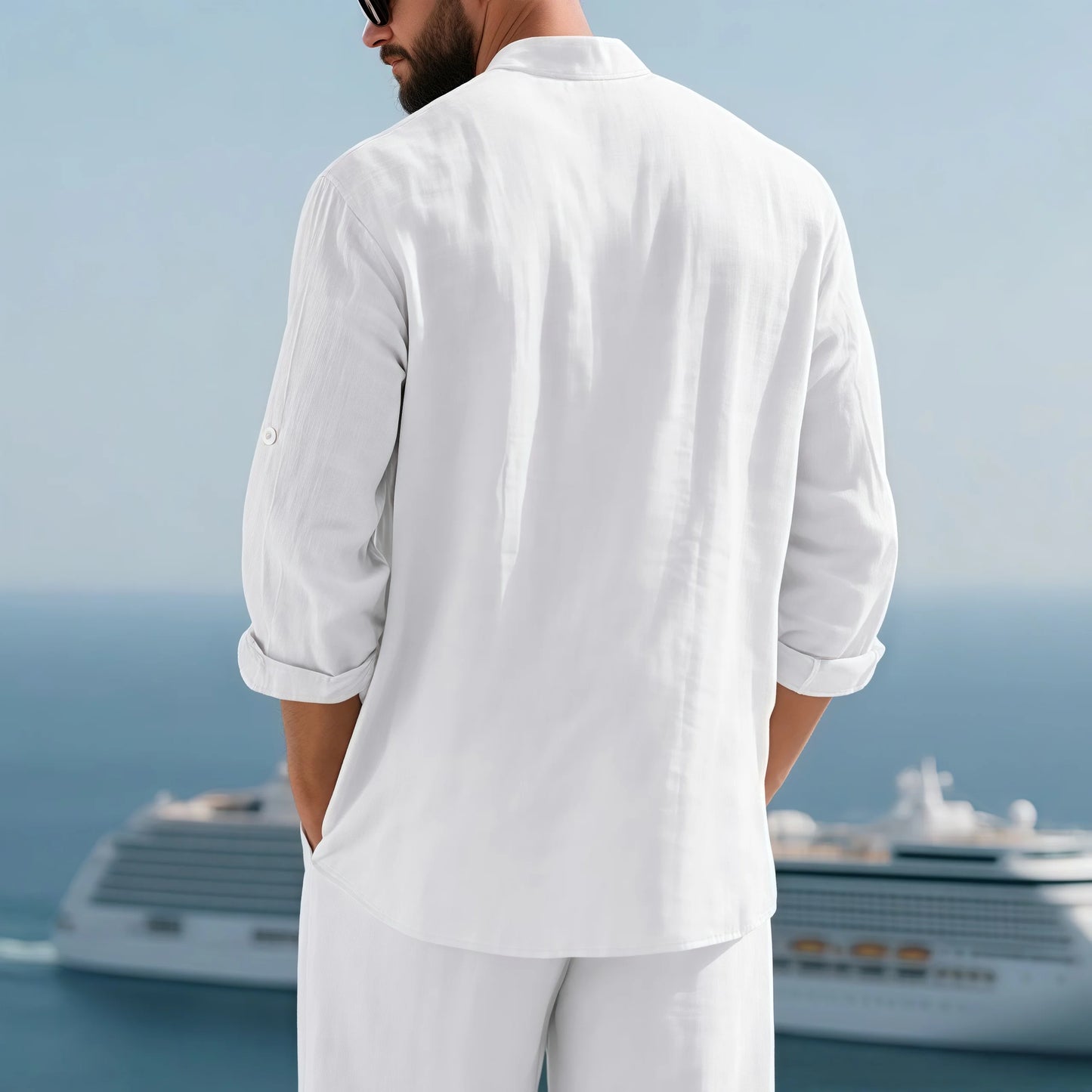 Mens Linen Button Down Long Sleeve Shirt Relaxed Fit