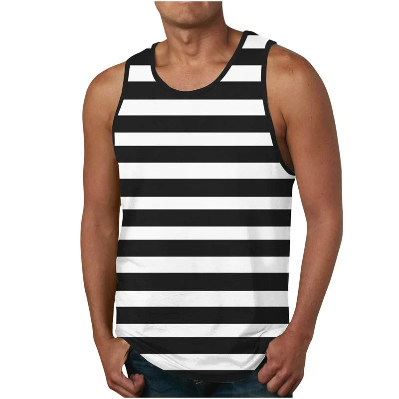 Men's Striped Tank Tops Broadcloth O Neck Sportswear