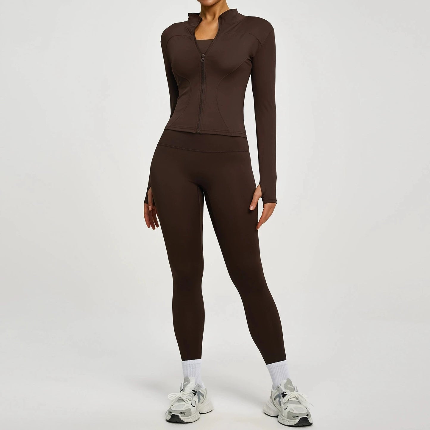 Women's 2Pcs Zipper Long Sleeve Top And Leggings Set