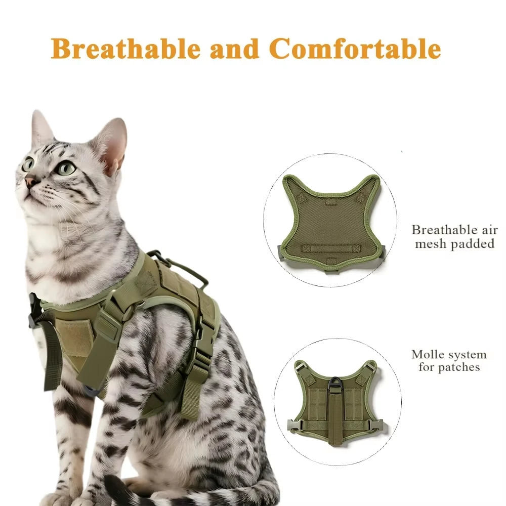Tactical Cat Harness Vest And Leash Set Adjustable Escape Proof