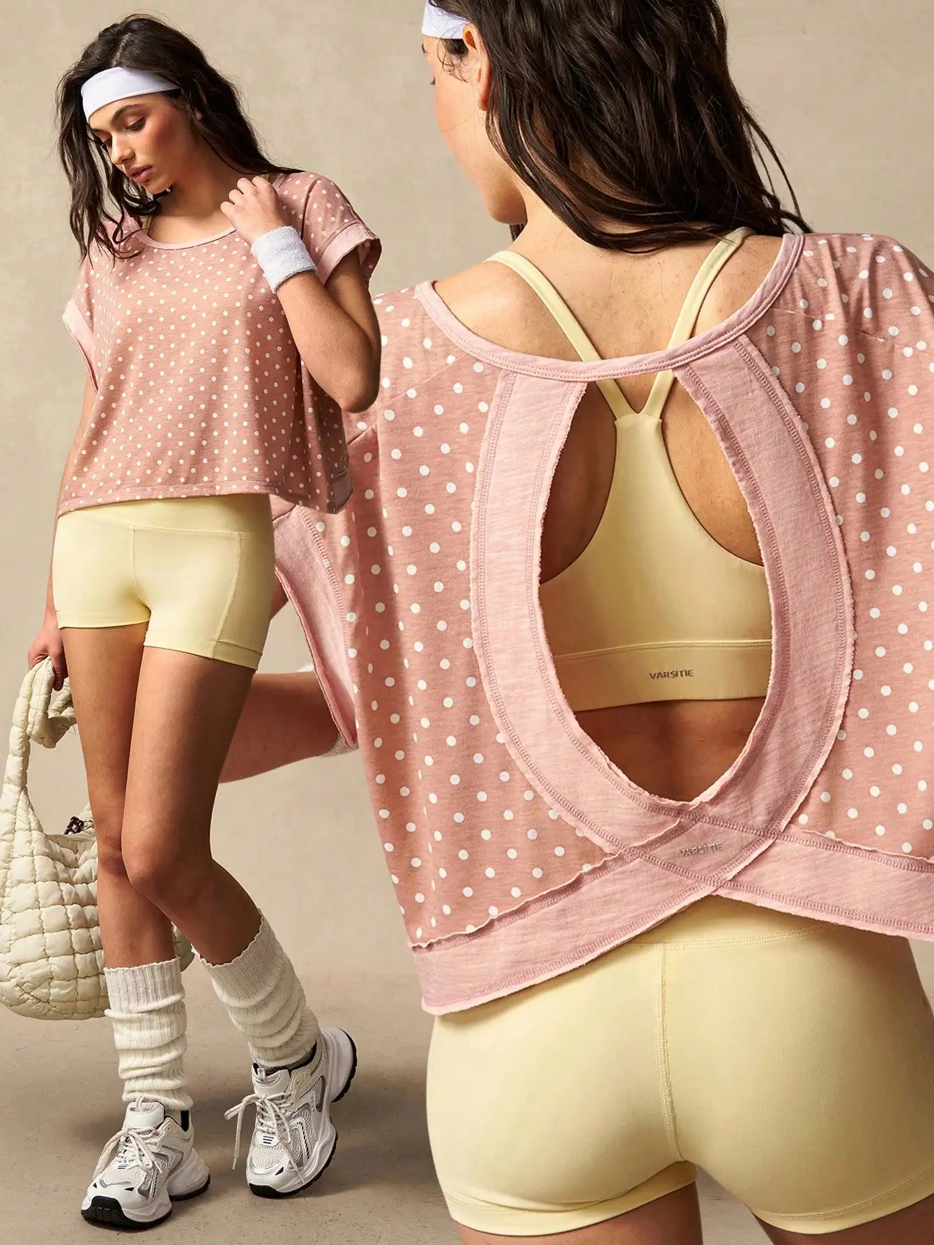 Women Striped Open Back Workout Top Breathable Gym Training