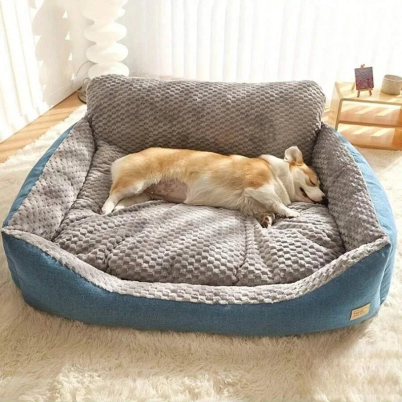 Comfortable Warm Plaid Pattern Dog Bed With Polyester Filling