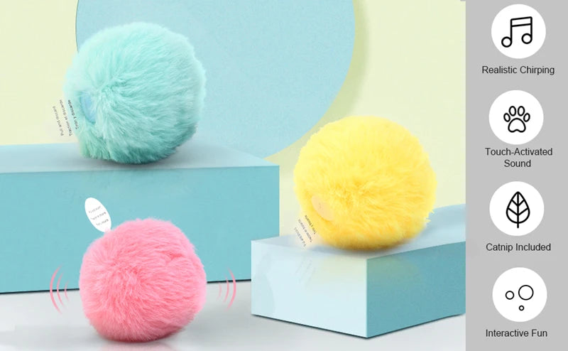 Interactive Plush Cat Ball Squeak Toy With Catnip Training