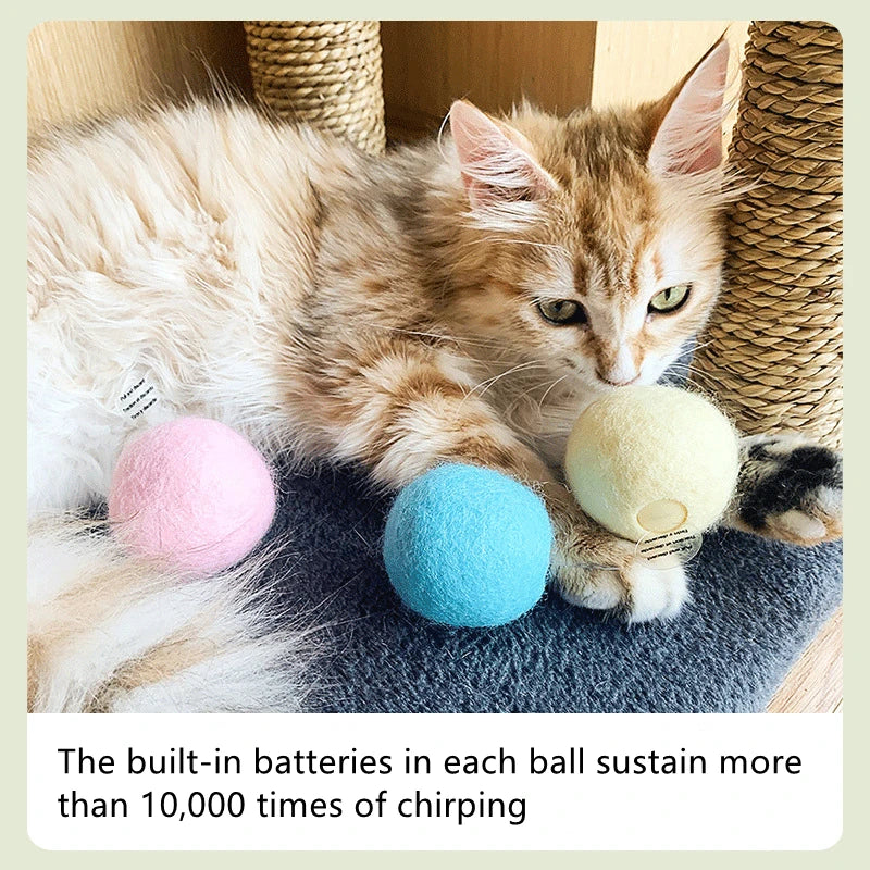 Interactive Plush Cat Ball Squeak Toy With Catnip Training