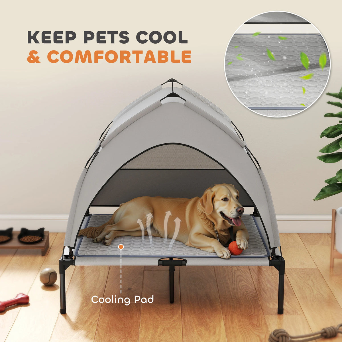 Portable Elevated Dog Bed With Removable Canopy And Storage Bag