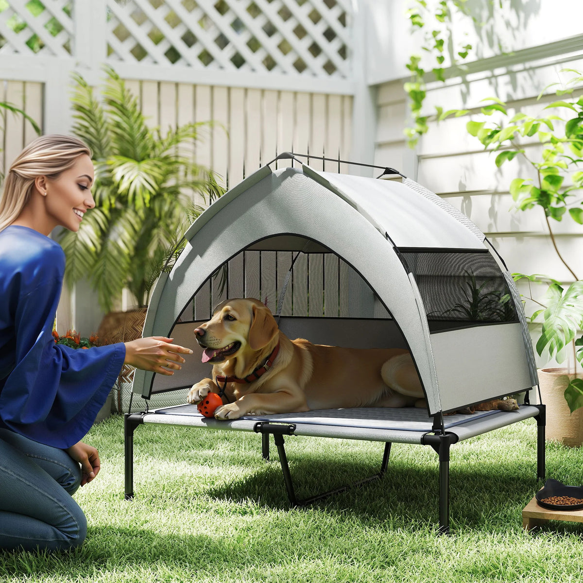 Portable Elevated Dog Bed With Removable Canopy And Storage Bag