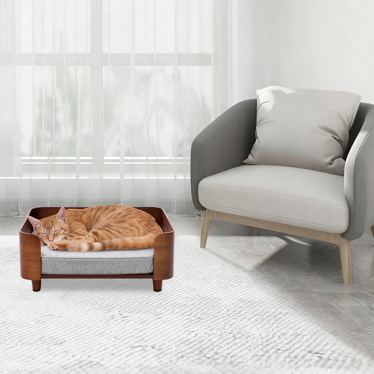 Small Dogs or Cats Elevated Pet Sofa Bed  with Wood Legs and 1.97in Cushion