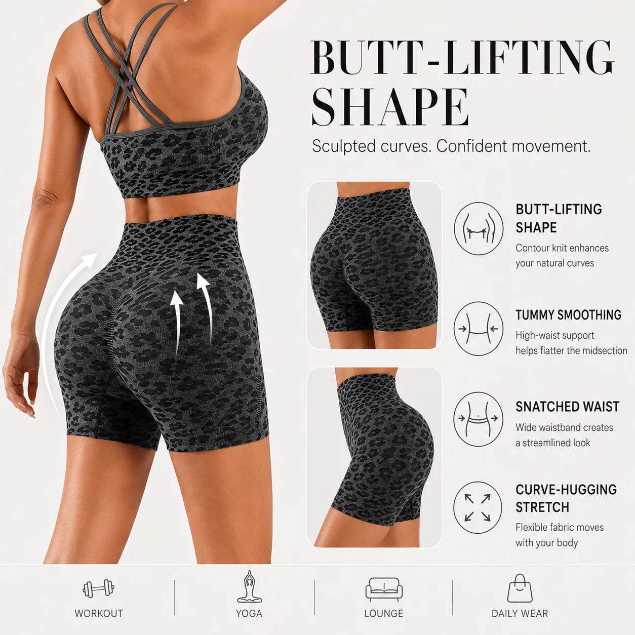 Leopard Print Women's 2 Piece Workout Set With Crop Tank