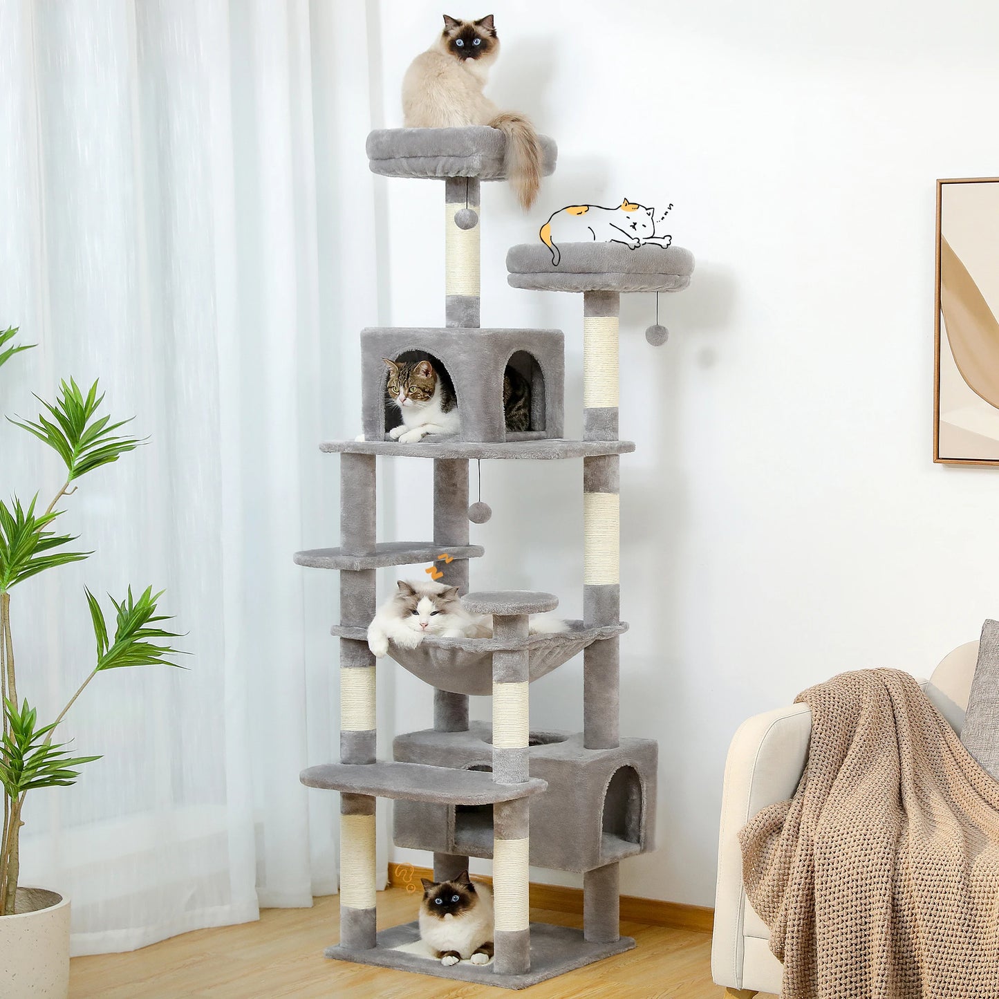 Large Cat Tree And Tower For Indoor Cats With Hammocks