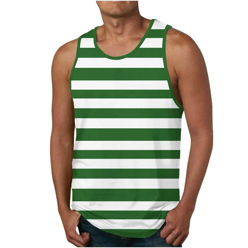 Men's Striped Tank Tops Broadcloth O Neck Sportswear