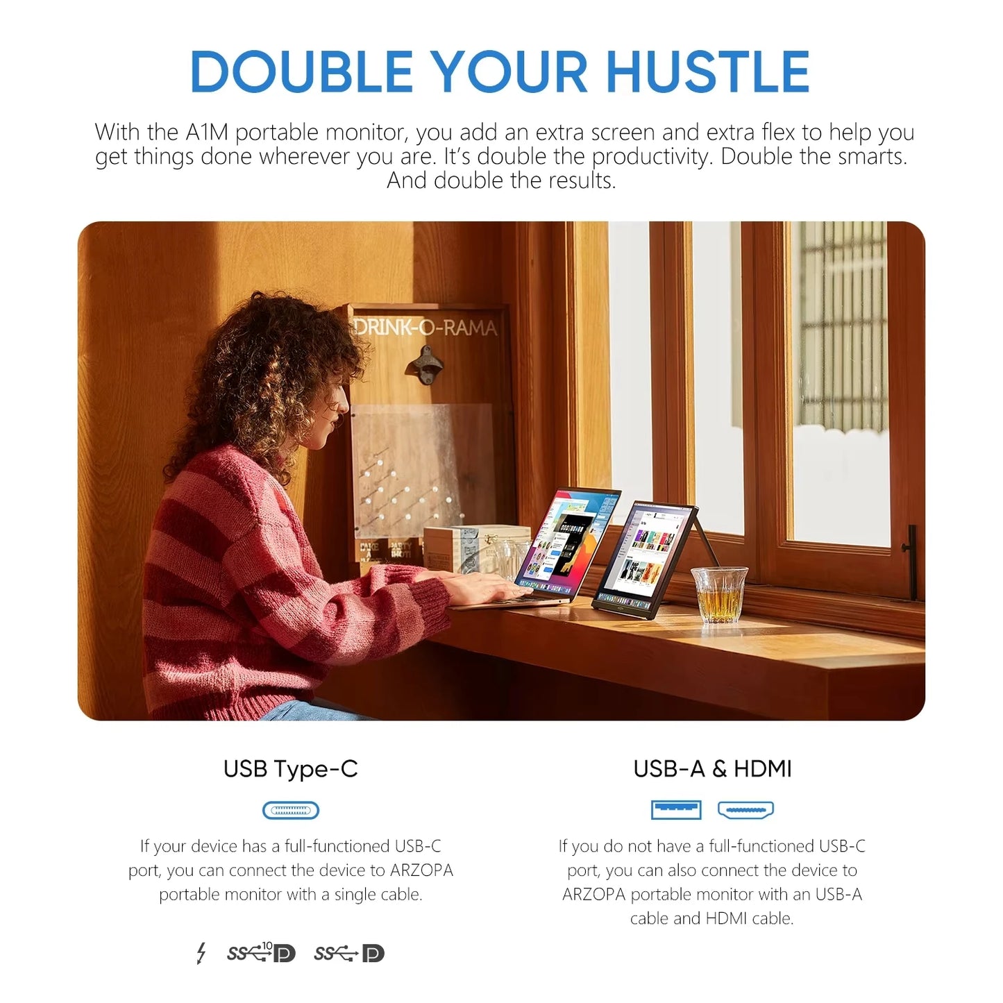 Arzopa Type C Portable Monitor IPS 1080P USB C Mini HDMI External Second Screen