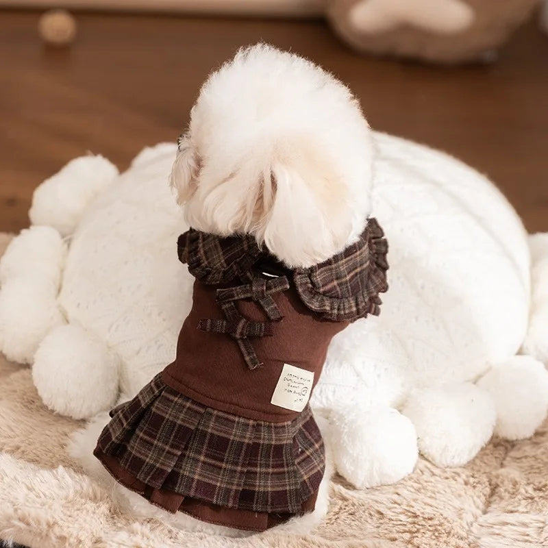 Teddy American Style Plaid Winter Dog Skirt Shirt Hoodie