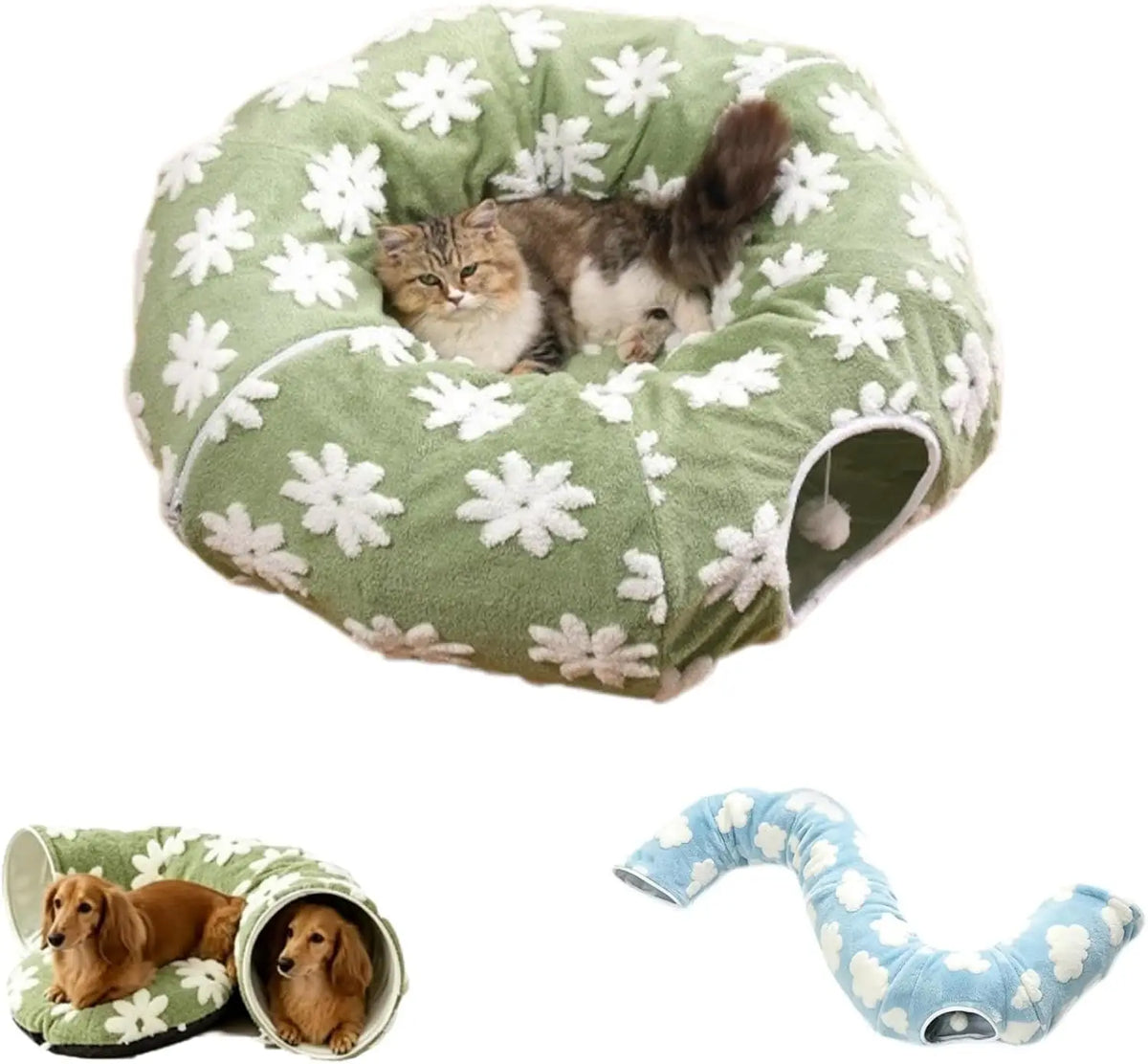 Cat Plush Foldable Tunnel Bed for Cozy Indoor Playtime