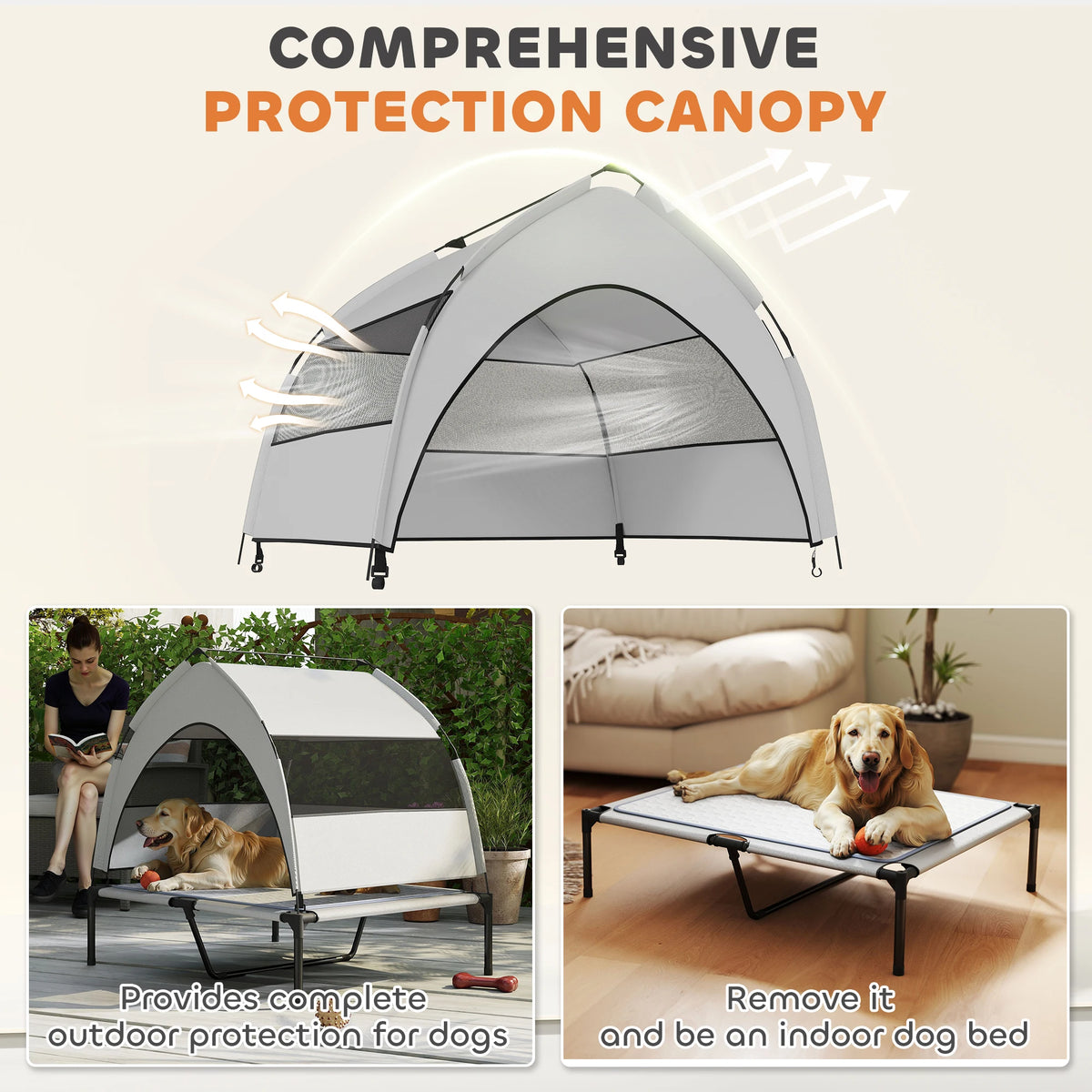 Portable Elevated Dog Bed With Removable Canopy And Storage Bag