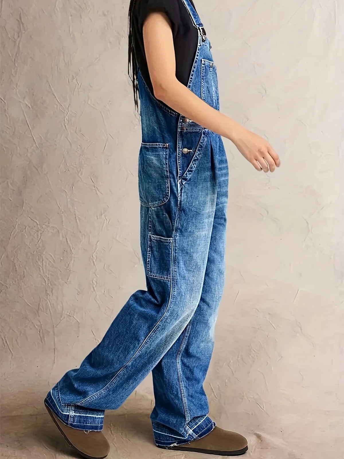 Women's High Waist Distressed Denim Overall Workwear Pants