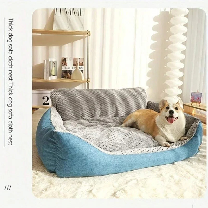 Comfortable Warm Plaid Pattern Dog Bed With Polyester Filling