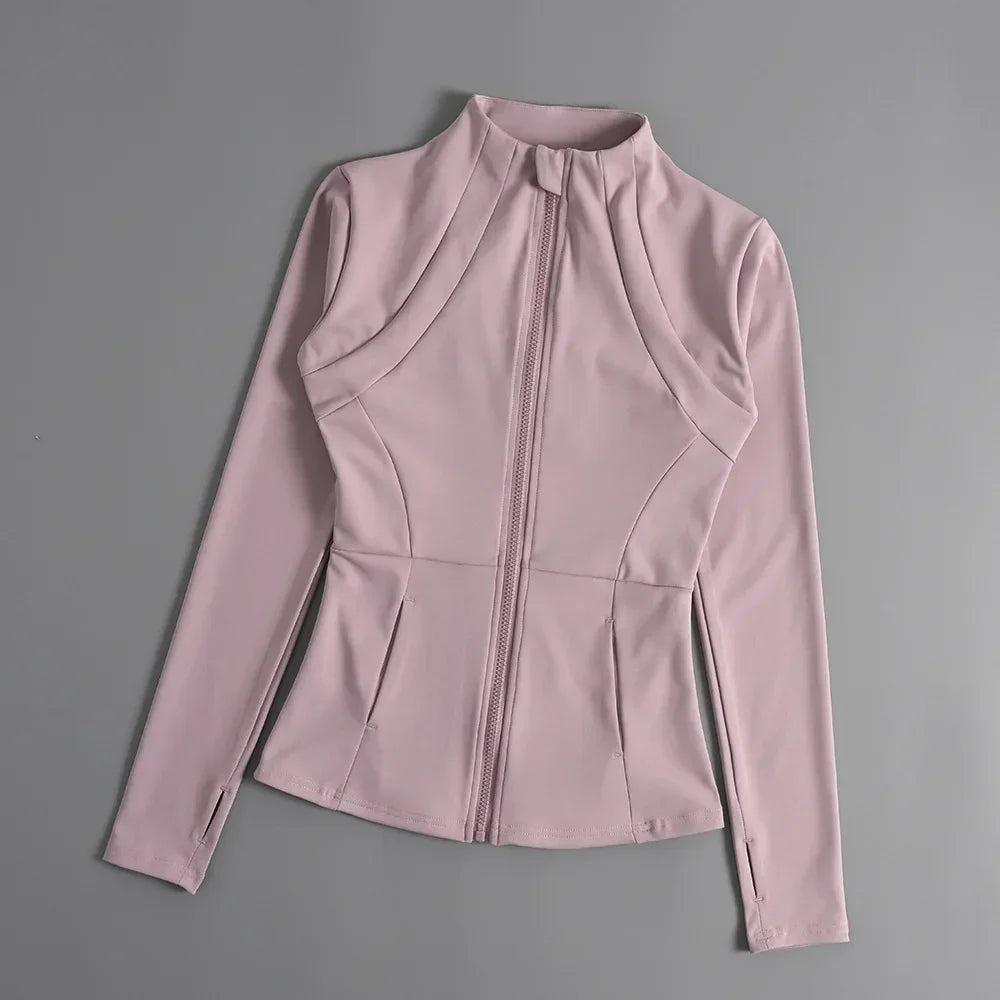 Womens Knit Polyester Long Sleeve Sport Coat Breathable with Pockets