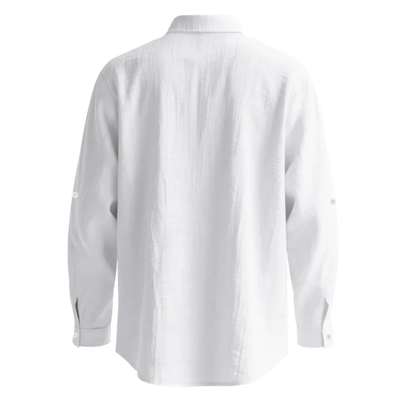 Mens Linen Button Down Long Sleeve Shirt Relaxed Fit