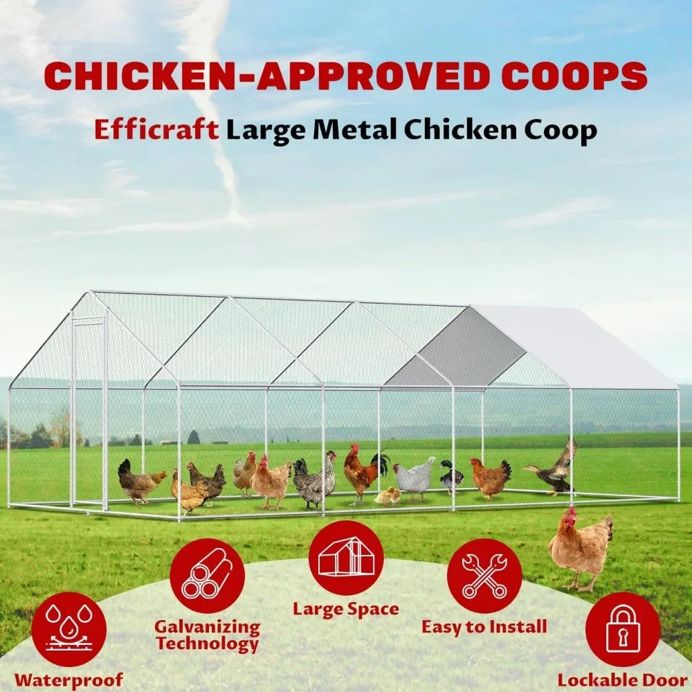 4 Unit Large Metal Walk-in Poultry Cage with Waterproof and Anti-UV Cover