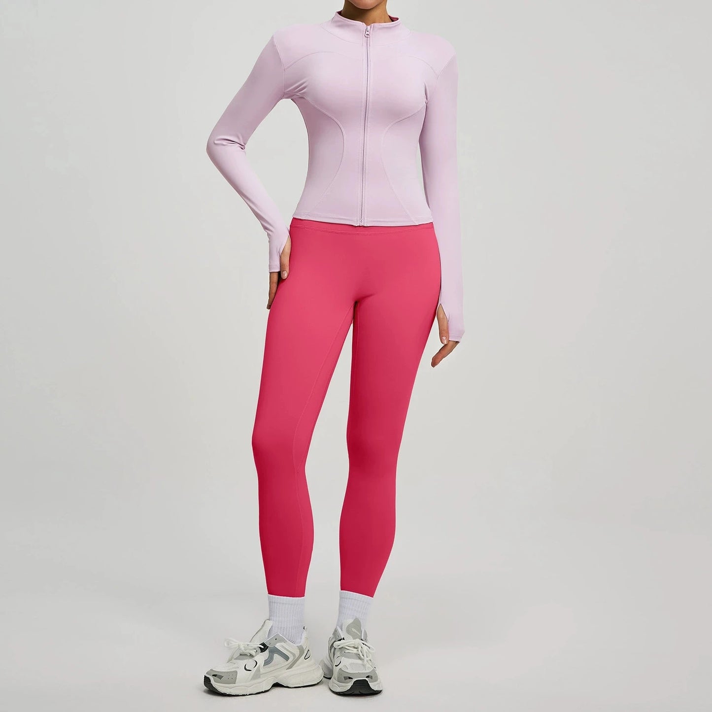 Women's 2Pcs Zipper Long Sleeve Top And Leggings Set