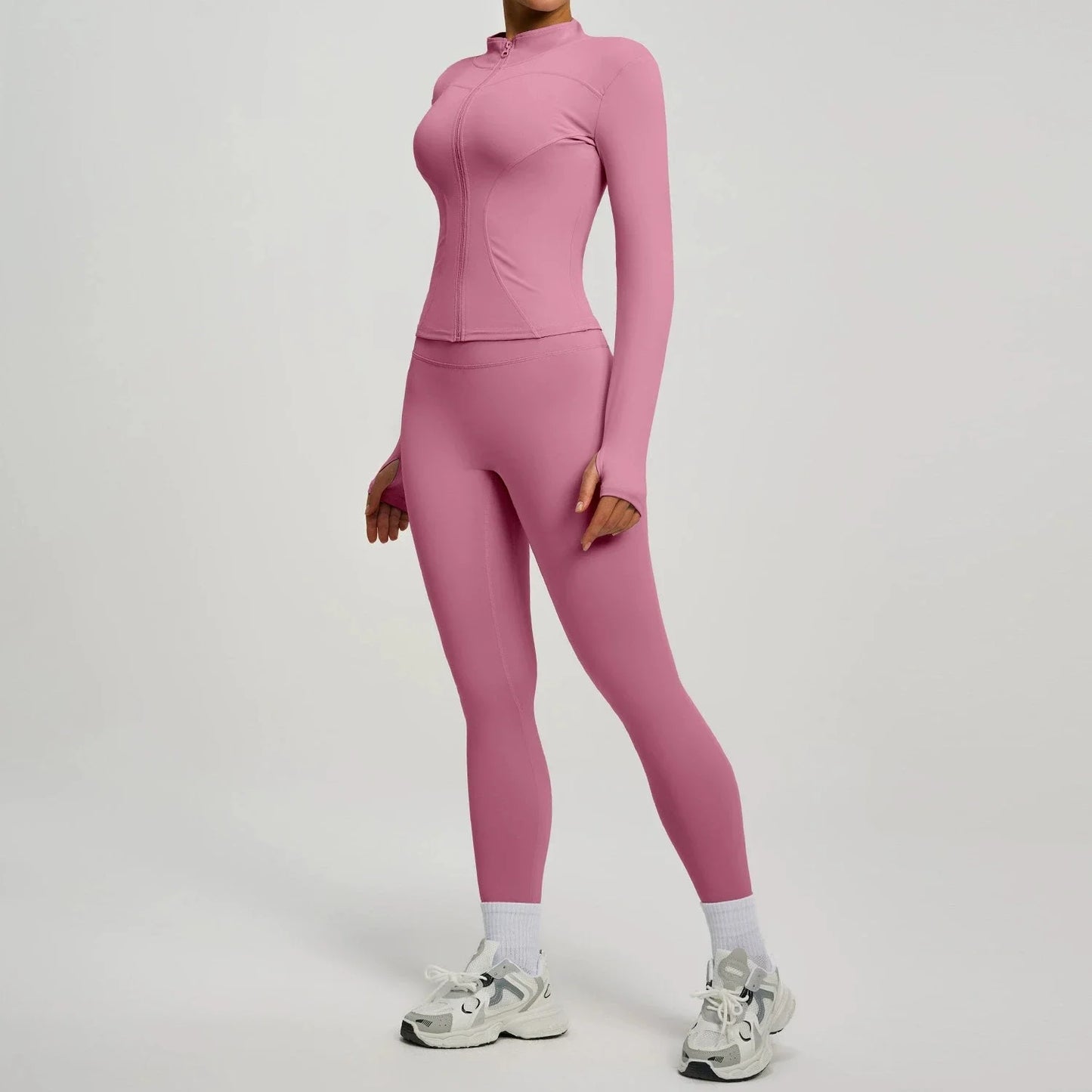 Women's 2Pcs Zipper Long Sleeve Top And Leggings Set