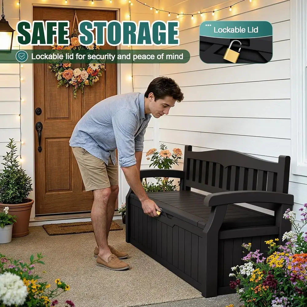 LISM Lockable Deck Box Storage Bench for Patio Furniture