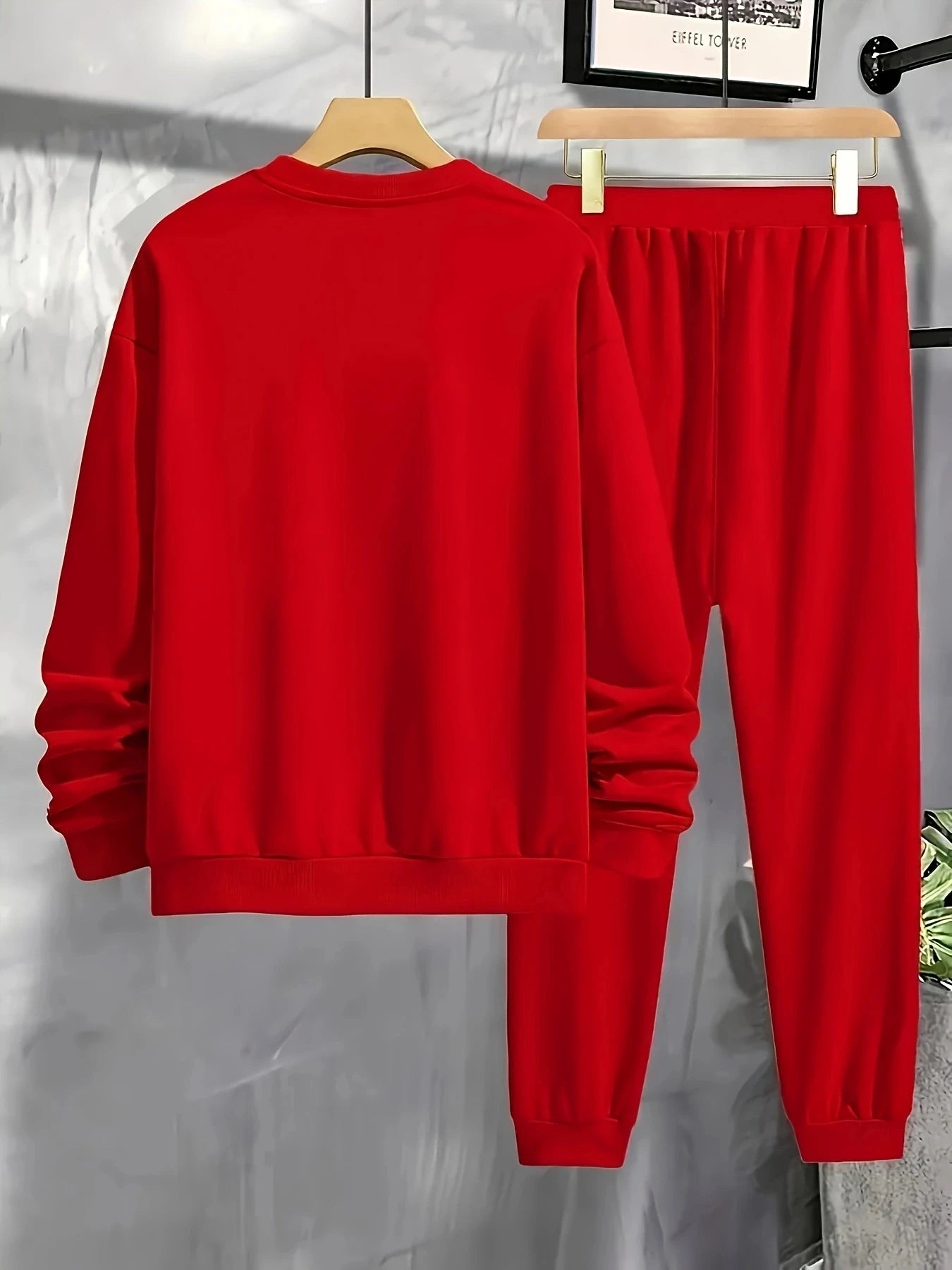 Men's Sports Set Neck Long Sleeve Sweat Top Tie Pants
