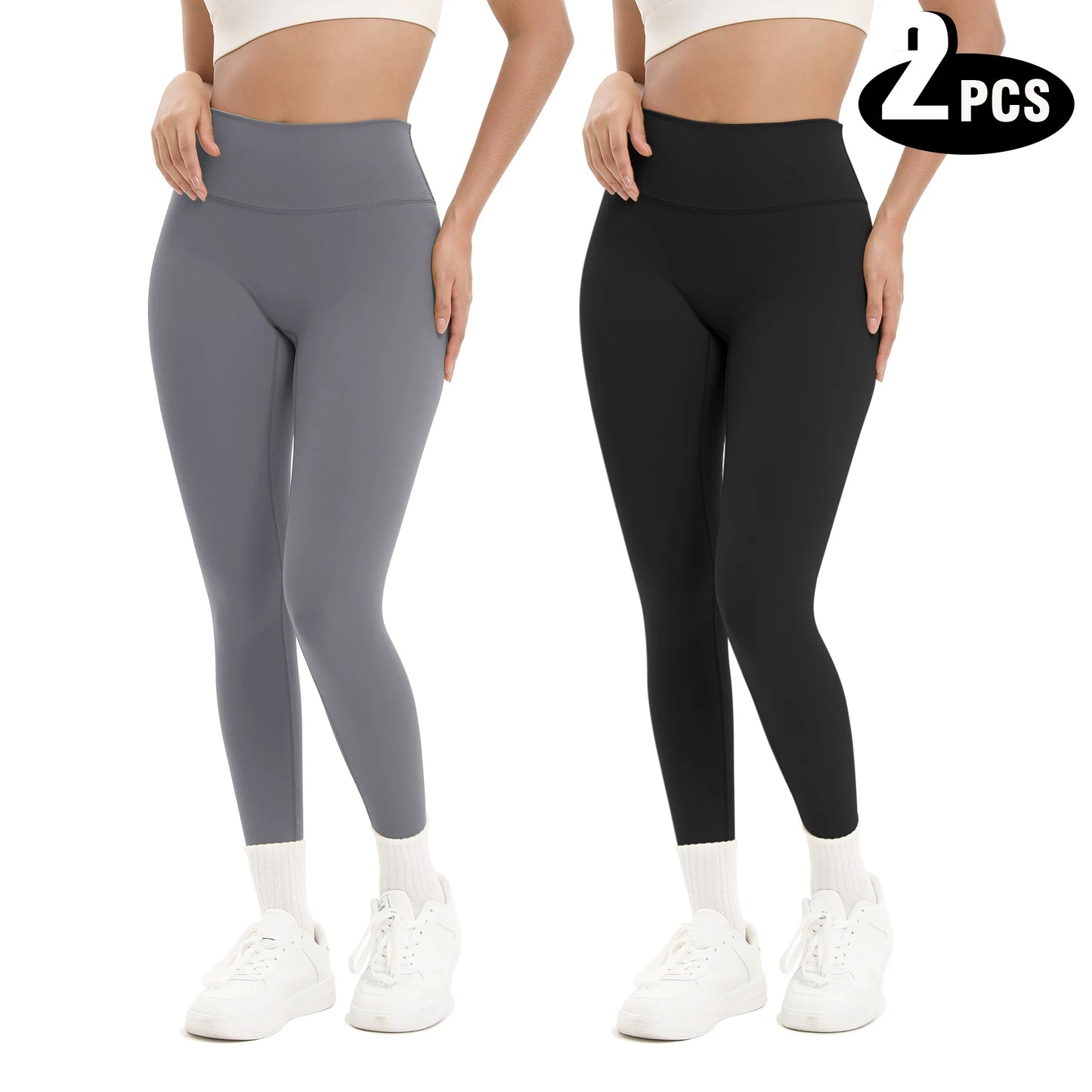 Women High Waisted Fitness Leggings 2 Pack For Gym Running