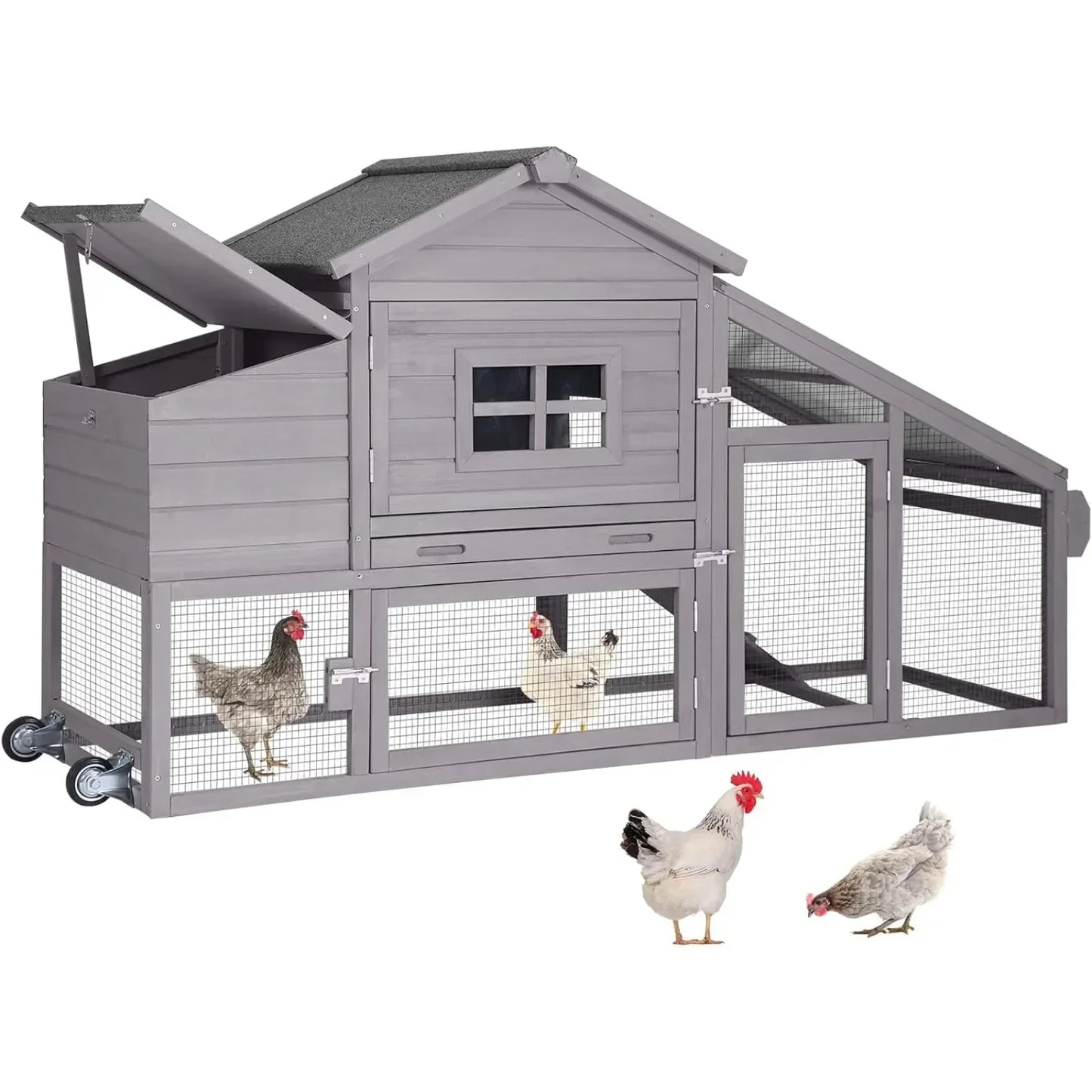 Large Outdoor Wooden Chicken Coop with Wheels