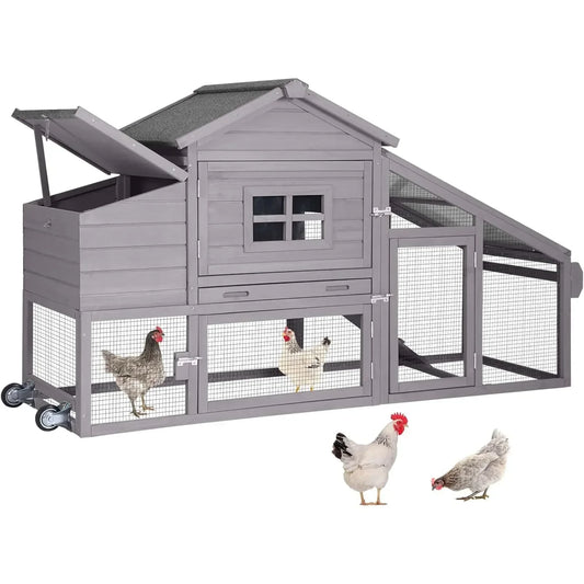 Large Outdoor Wooden Chicken Coop with Wheels