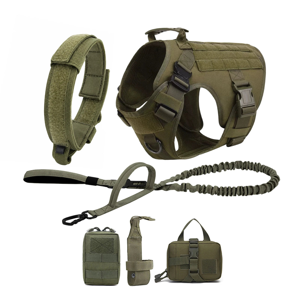 Tactical Dog Harness Collar Leash with Pouches For Medium & Large Dogs