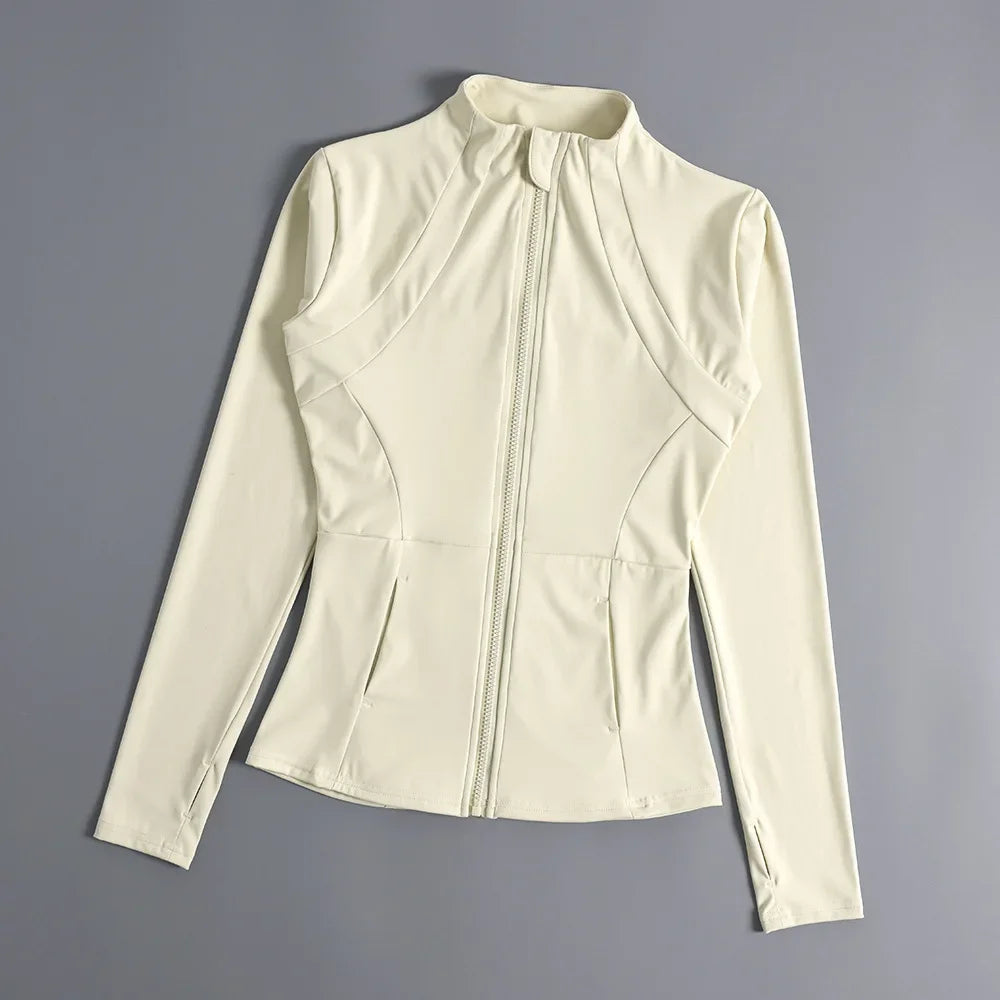 Womens Knit Polyester Long Sleeve Sport Coat Breathable with Pockets