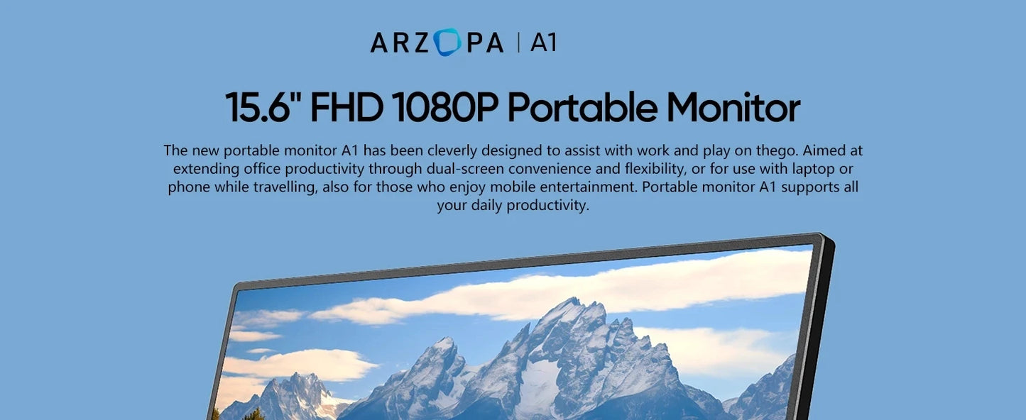 Arzopa Type C Portable Monitor IPS 1080P USB C Mini HDMI External Second Screen