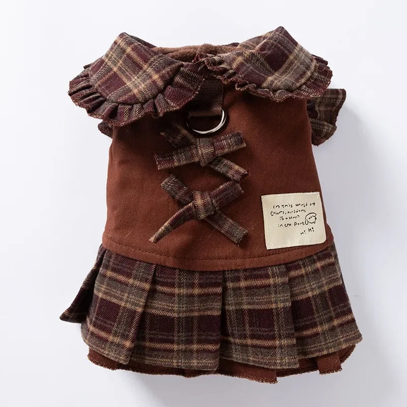 Teddy American Style Plaid Winter Dog Skirt Shirt Hoodie