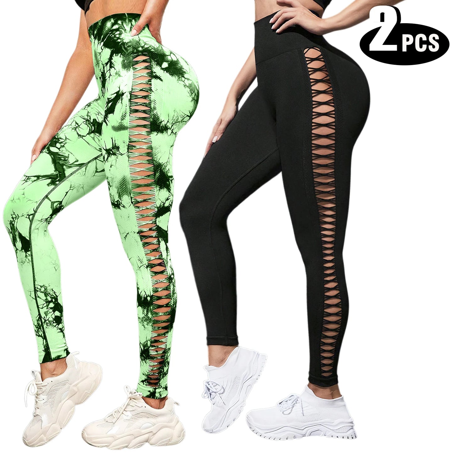 Women High Waisted Fitness Leggings 2 Pack For Gym Running