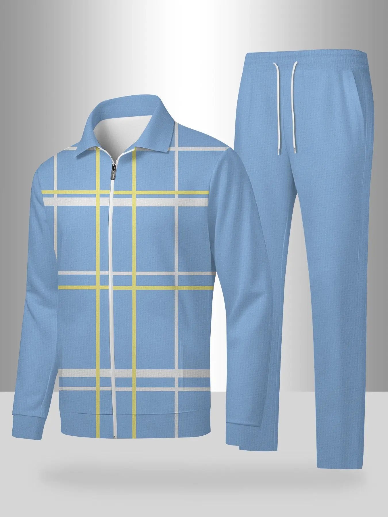 Men's Knit Polyester Sports Set Long Sleeve Top And Pants
