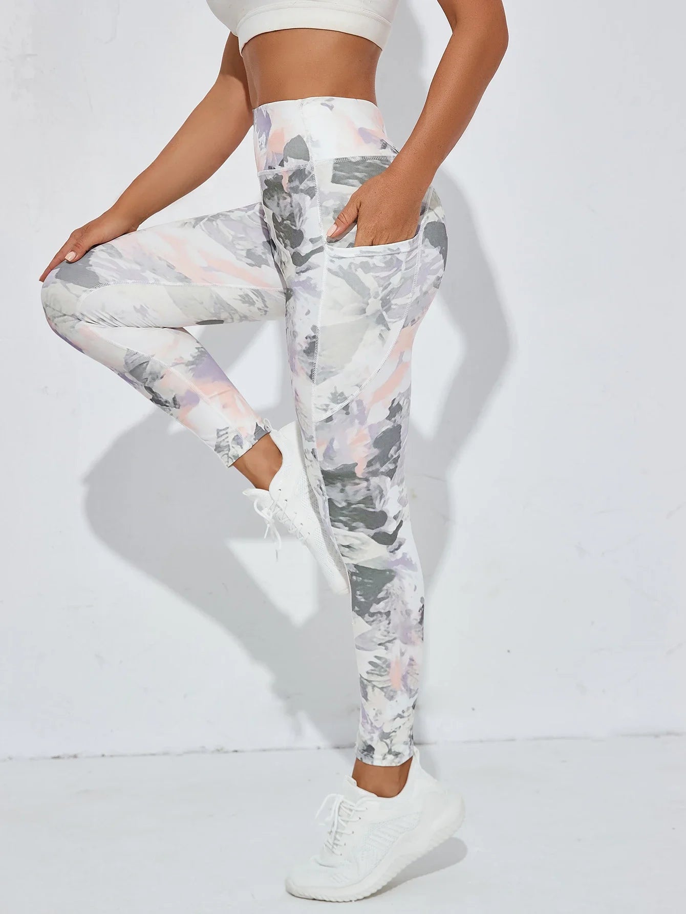 Printed Womens High Waistband Pocketed Yoga Fitness Pants
